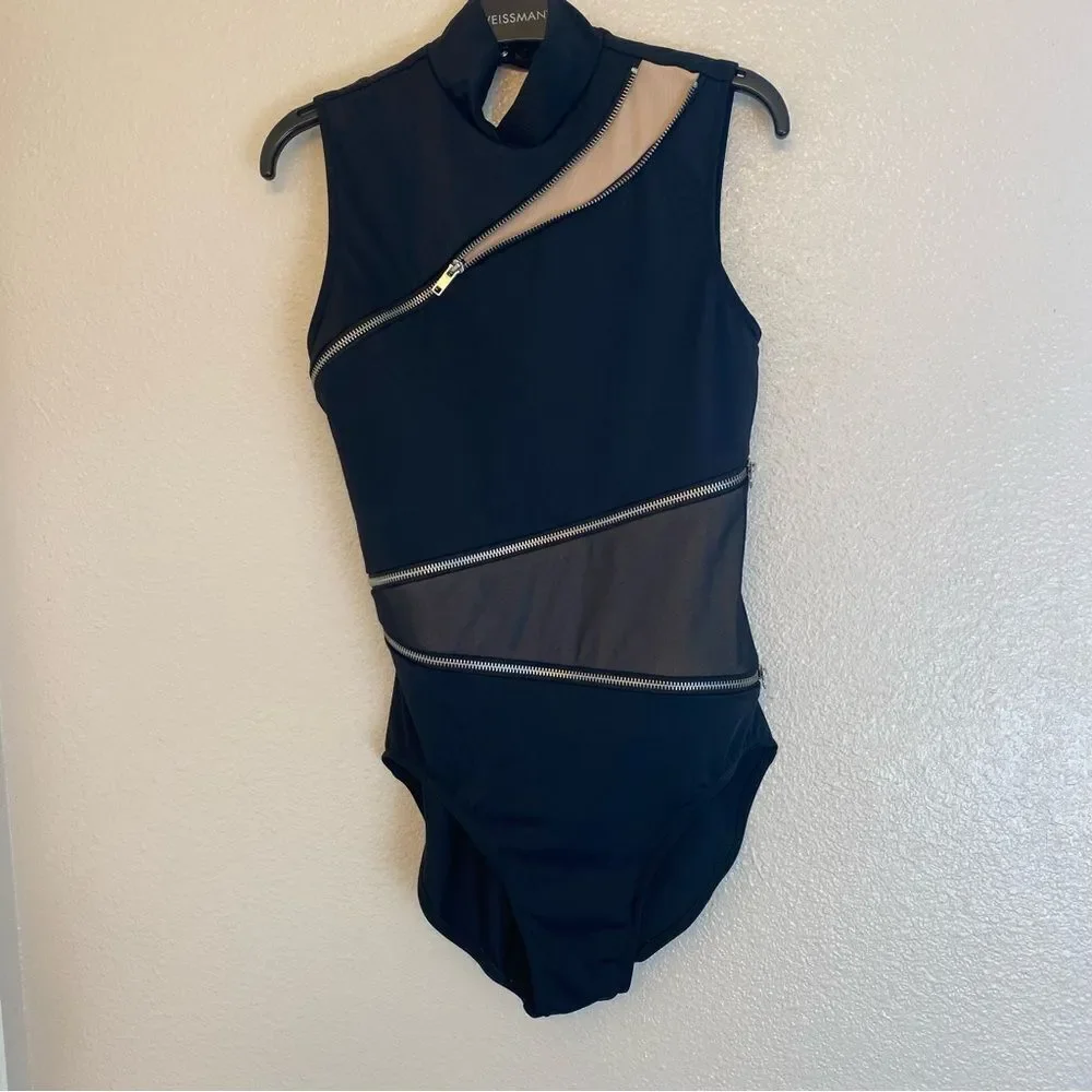 Weissman Elite dance costume black Zipper Detail Leotard MT11416 MA-Medium adult